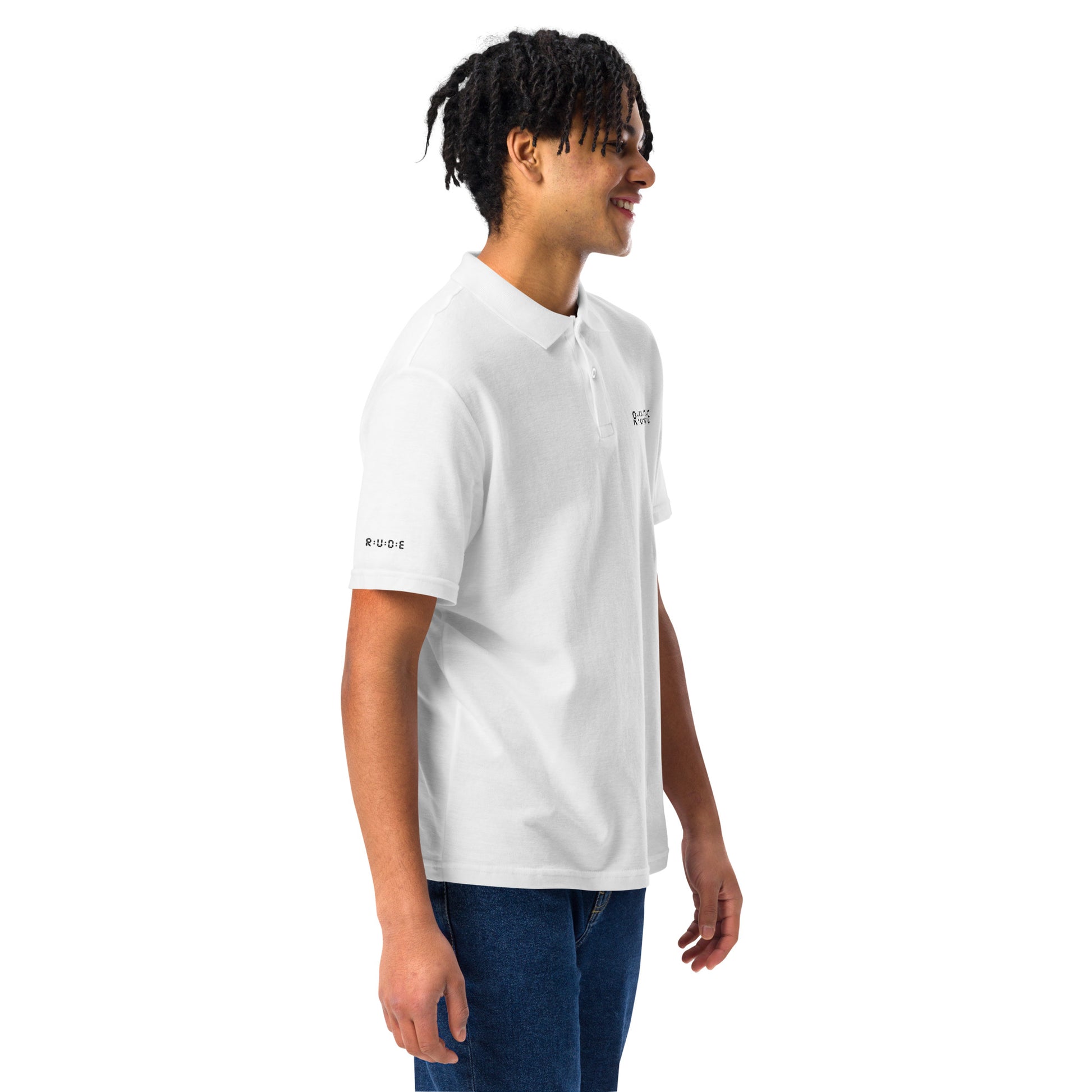 Unisex pique polo shirt in White – premium streetwear polo | Rude Attire
