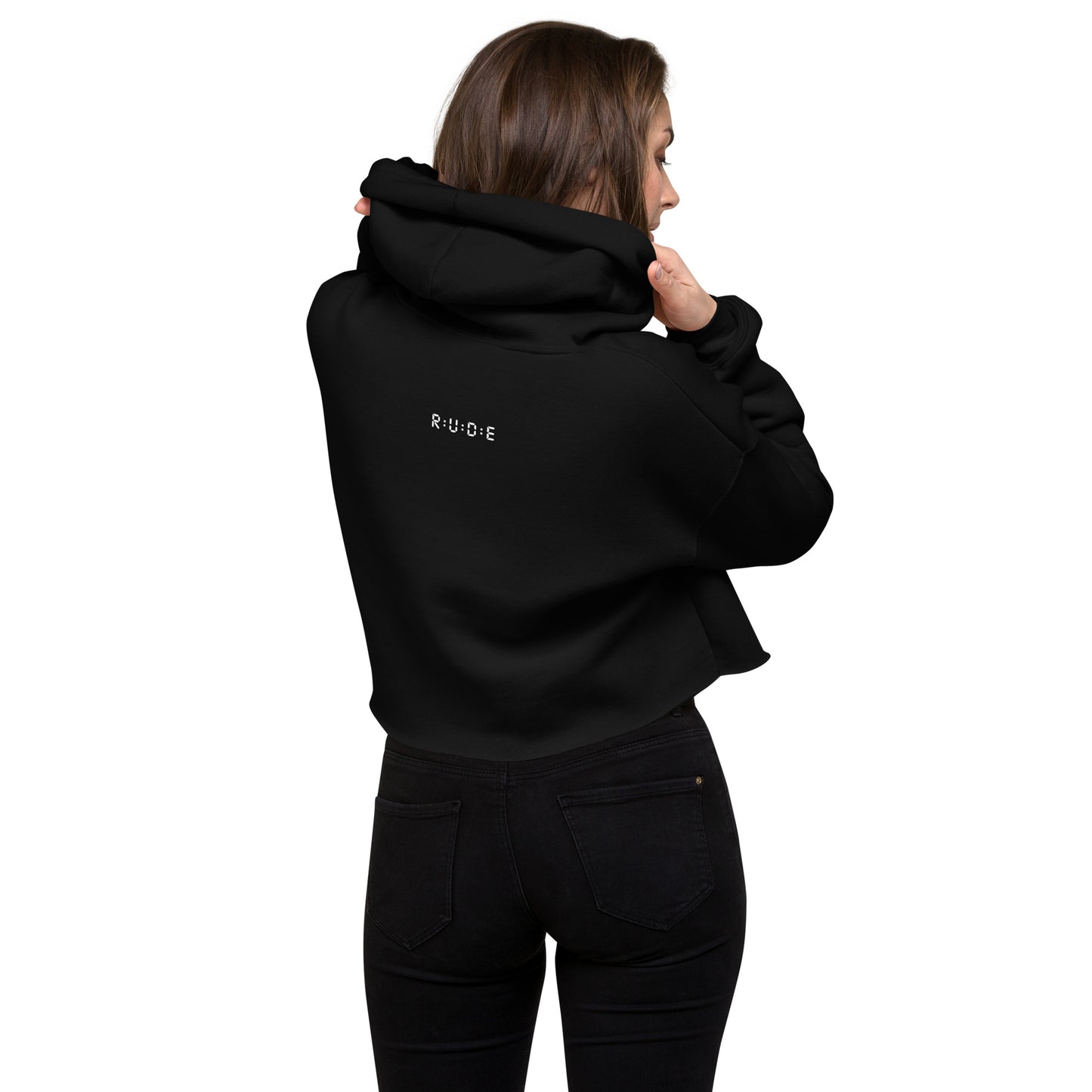 High Fashion Crop Hoodie with printed logo.