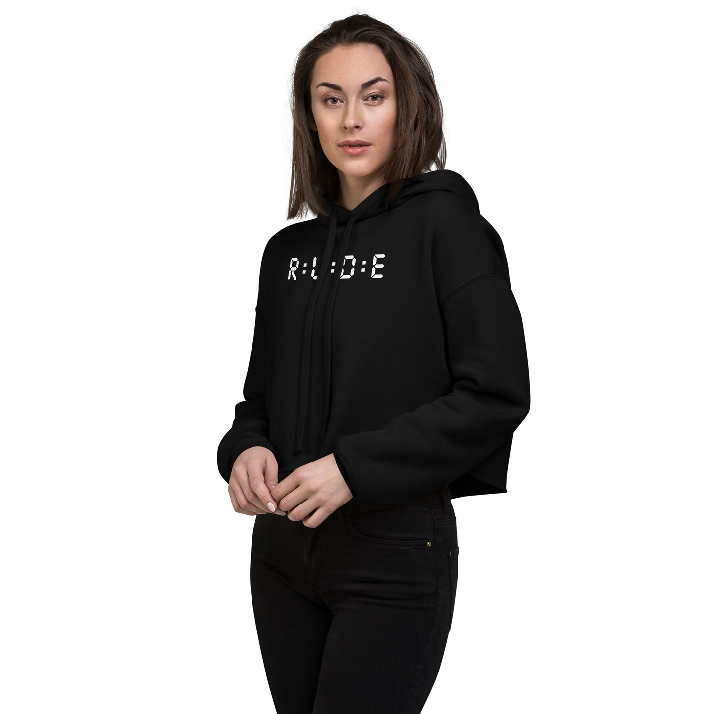 High Fashion Crop Hoodie with printed logo.
