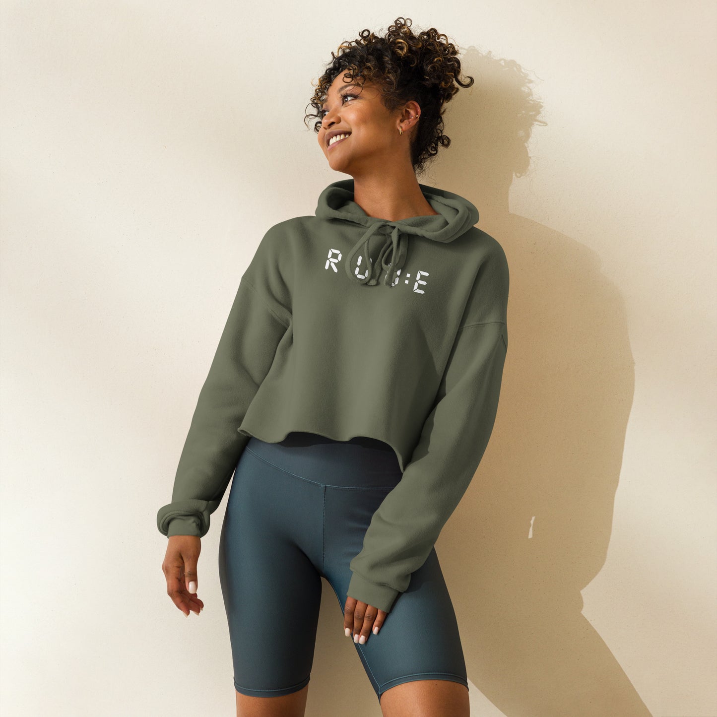 High Fashion Crop Hoodie with printed logo.