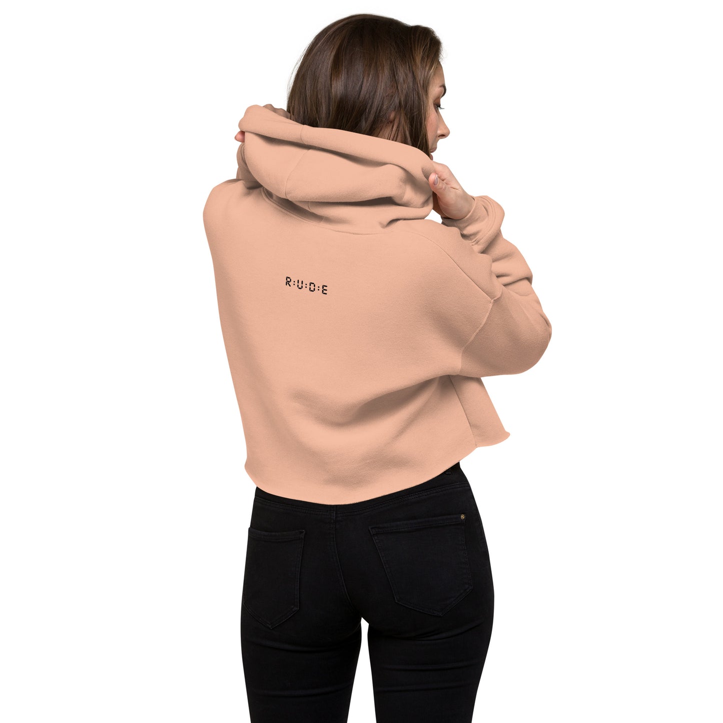 High Fashion Crop Hoodie with printed logo.