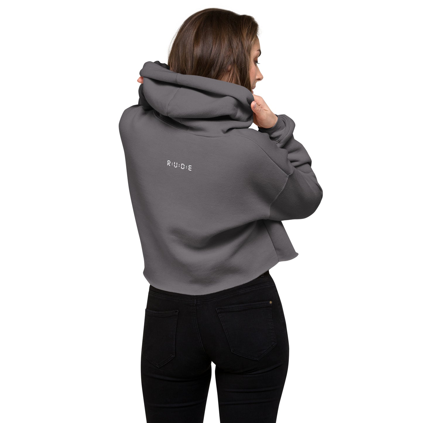 High Fashion Crop Hoodie with printed logo.