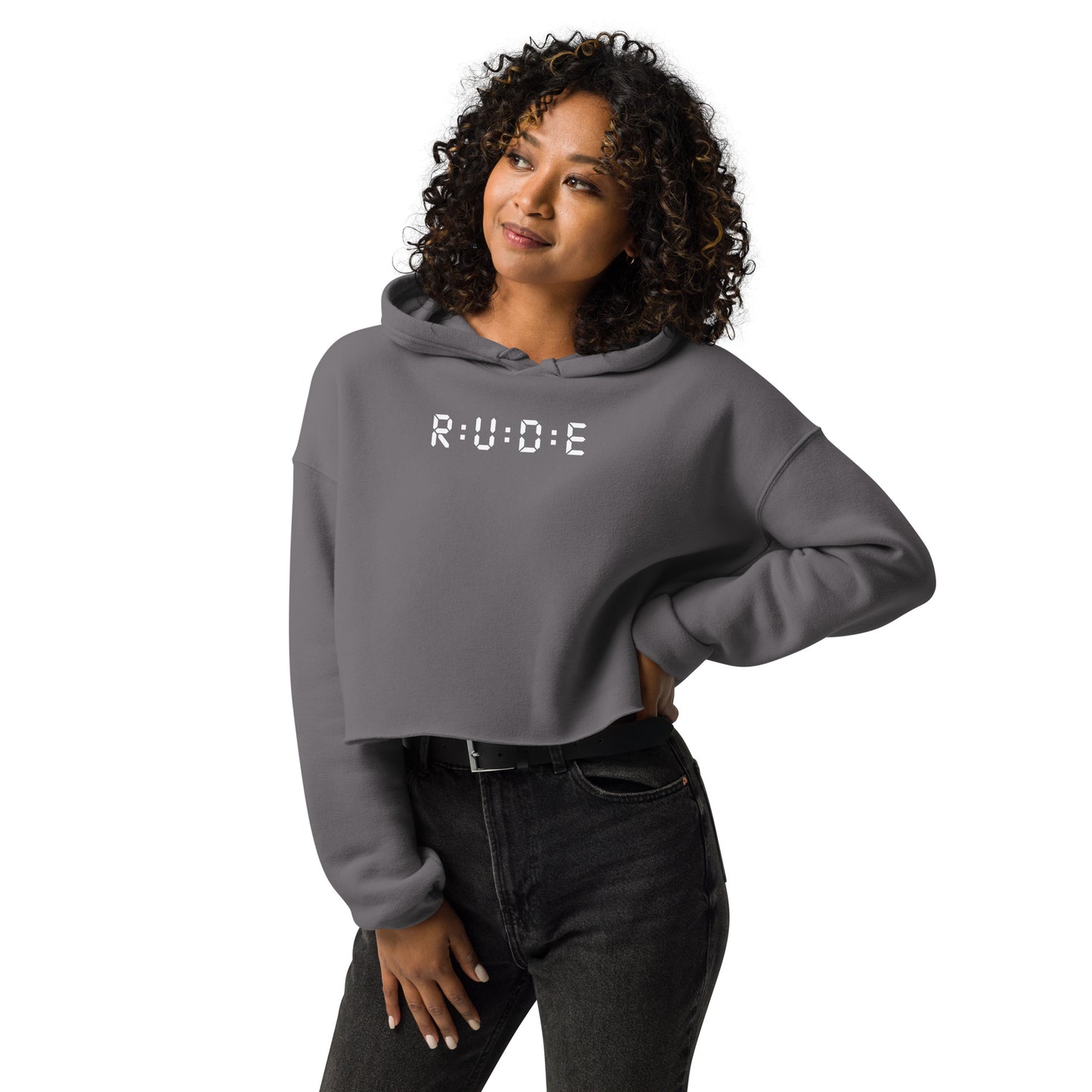 High Fashion Crop Hoodie with printed logo.