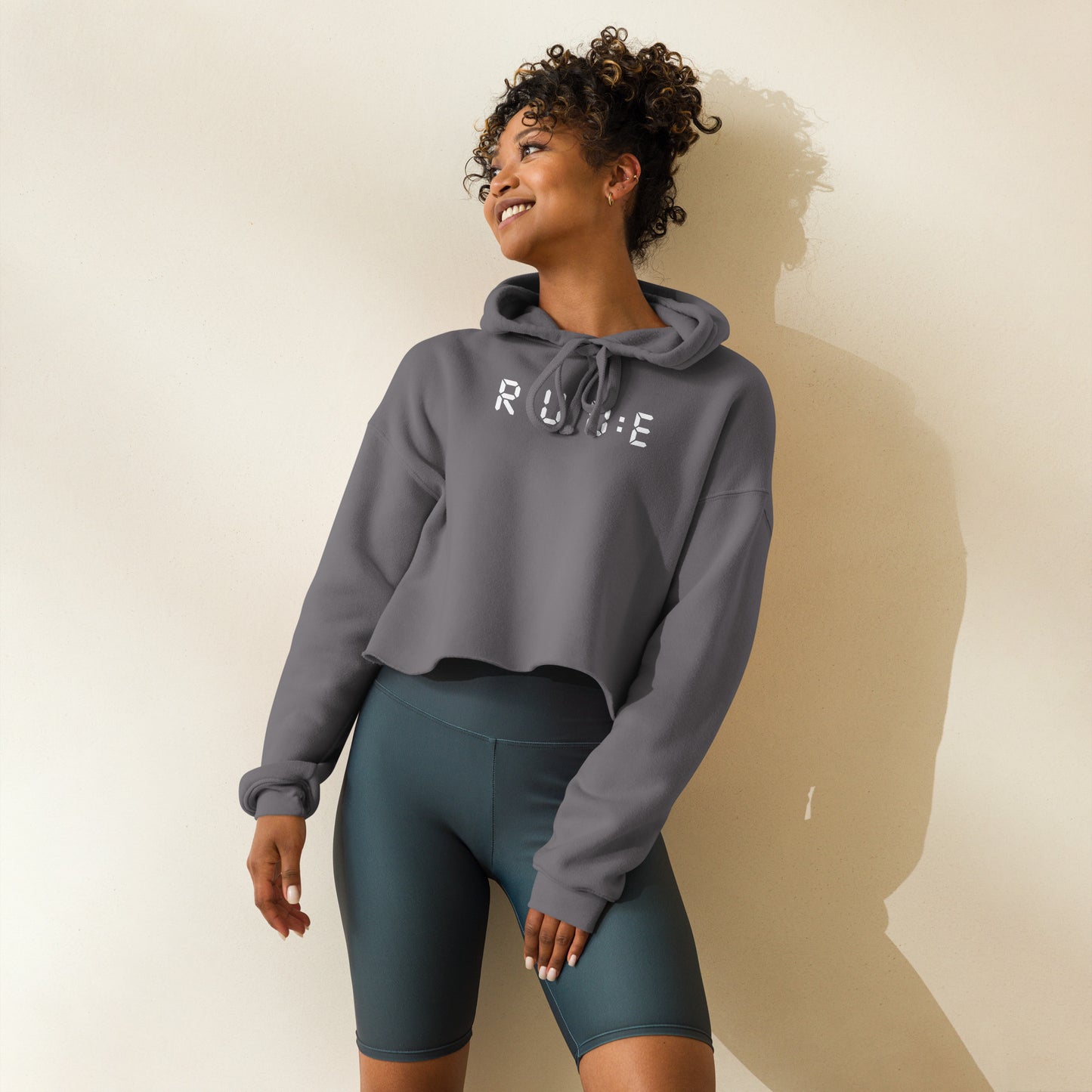 High Fashion Crop Hoodie with printed logo.