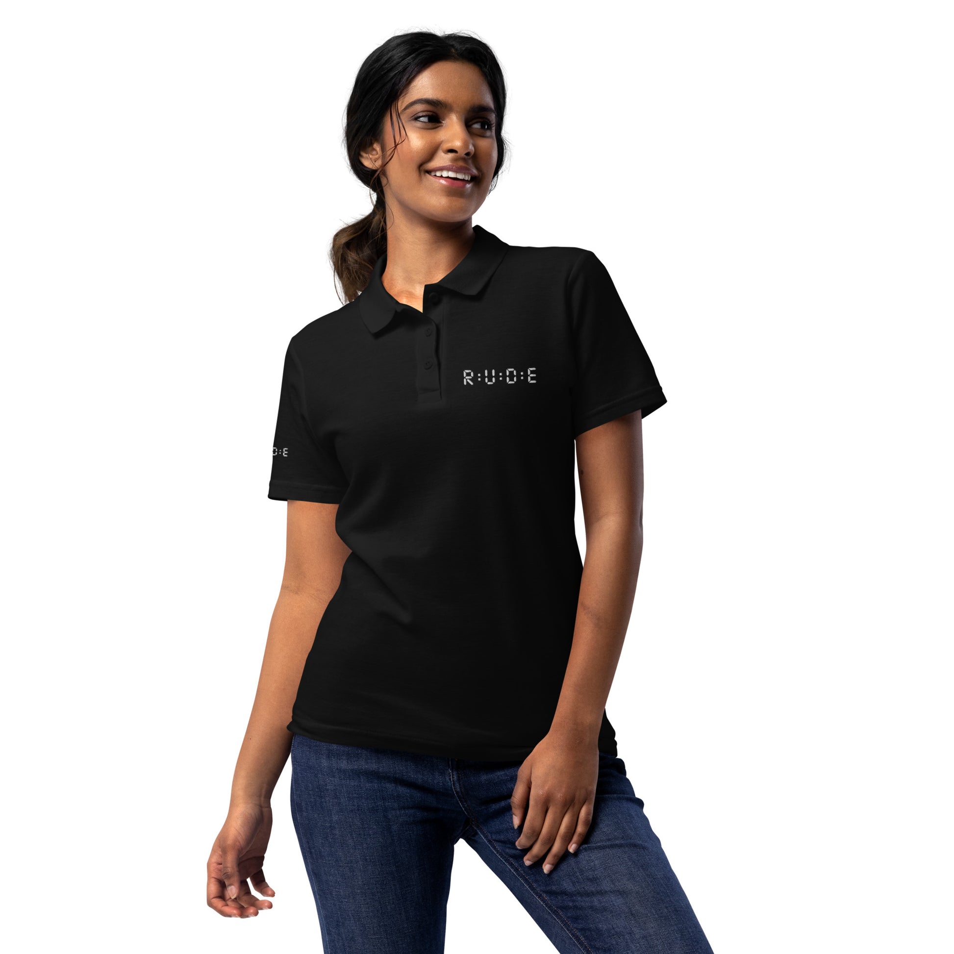 Women's pique polo shirt in black – premium streetwear polo | Rude Attire