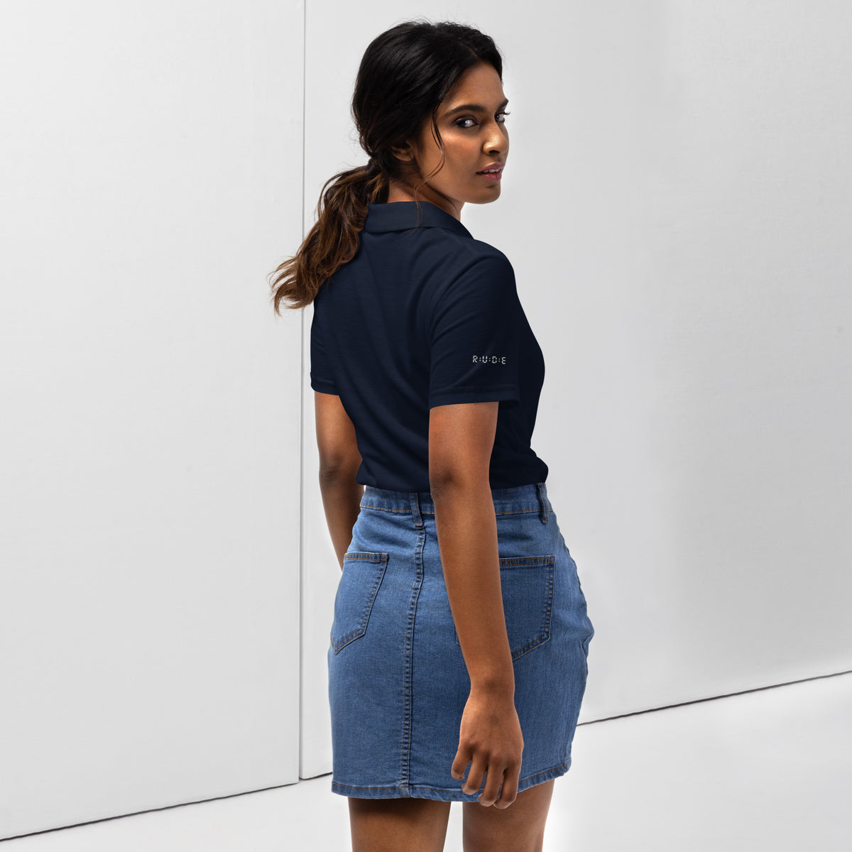 Women's pique polo shirt in navy – premium streetwear polo | Rude Attire