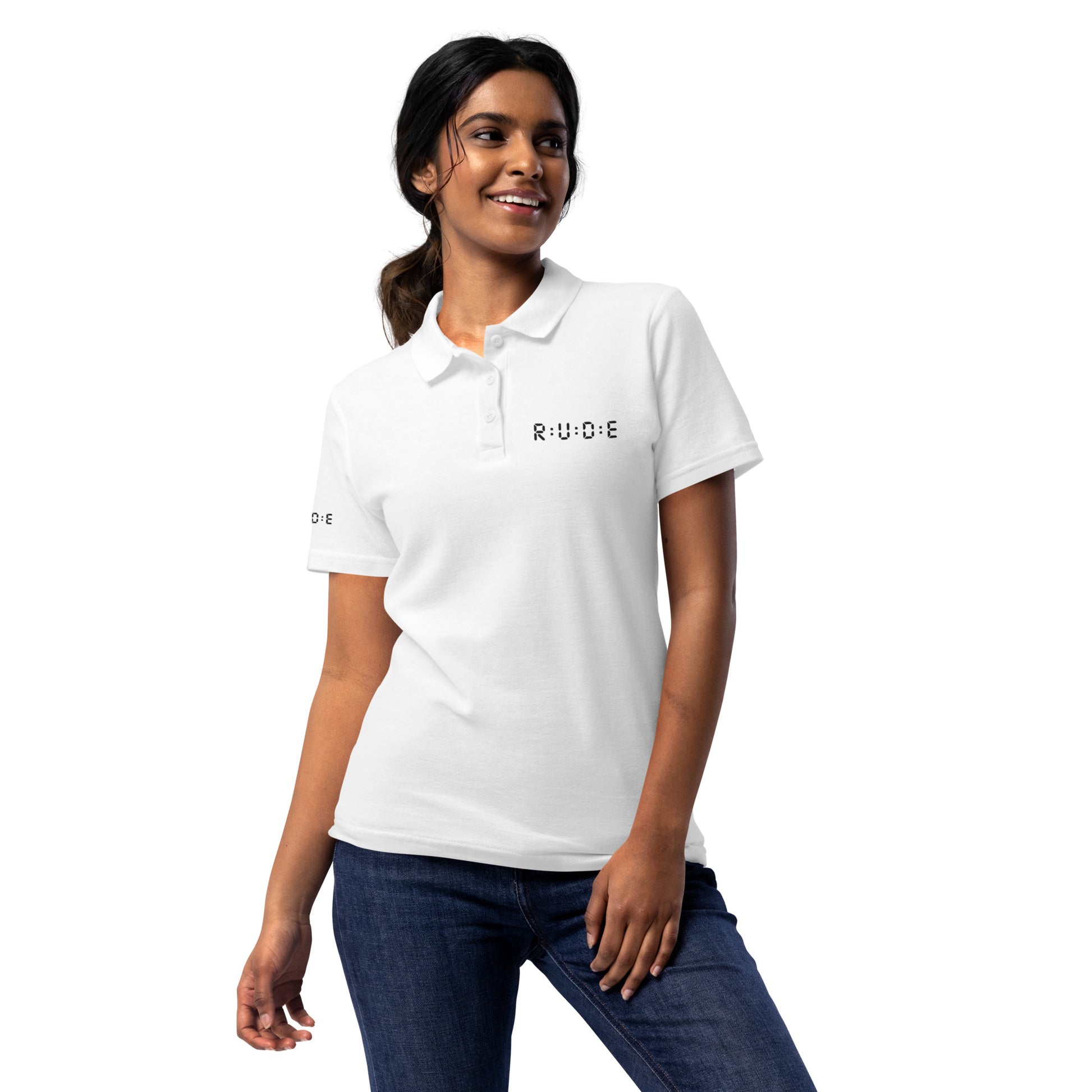 Women's pique polo shirt in white – premium streetwear polo | Rude Attire